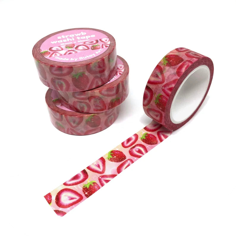 Strawberry washi tape, 15mm x 10m, fruity art decorative tape, cute planner tape, bullet journal supplies, kawaii craft tape, planner washi