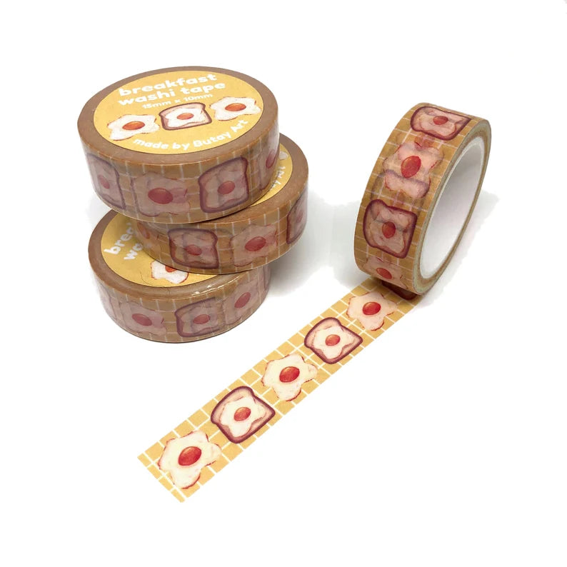 Egg on Toast washi tape, 15mm x 10m, breakfast theme decorative tape, cute planner tape, bullet journal supplies, kawaii food craft tape