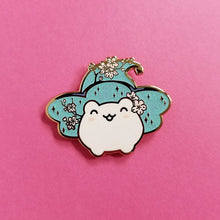 Load image into Gallery viewer, Cherry Blossom Froggy Witch Enamel Pin: Pink or Blue
