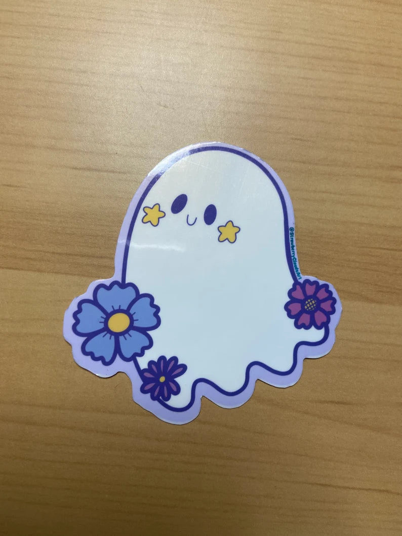 Floral Ghost Sticker - Ghost with Flowers - Vinyl Sticker
