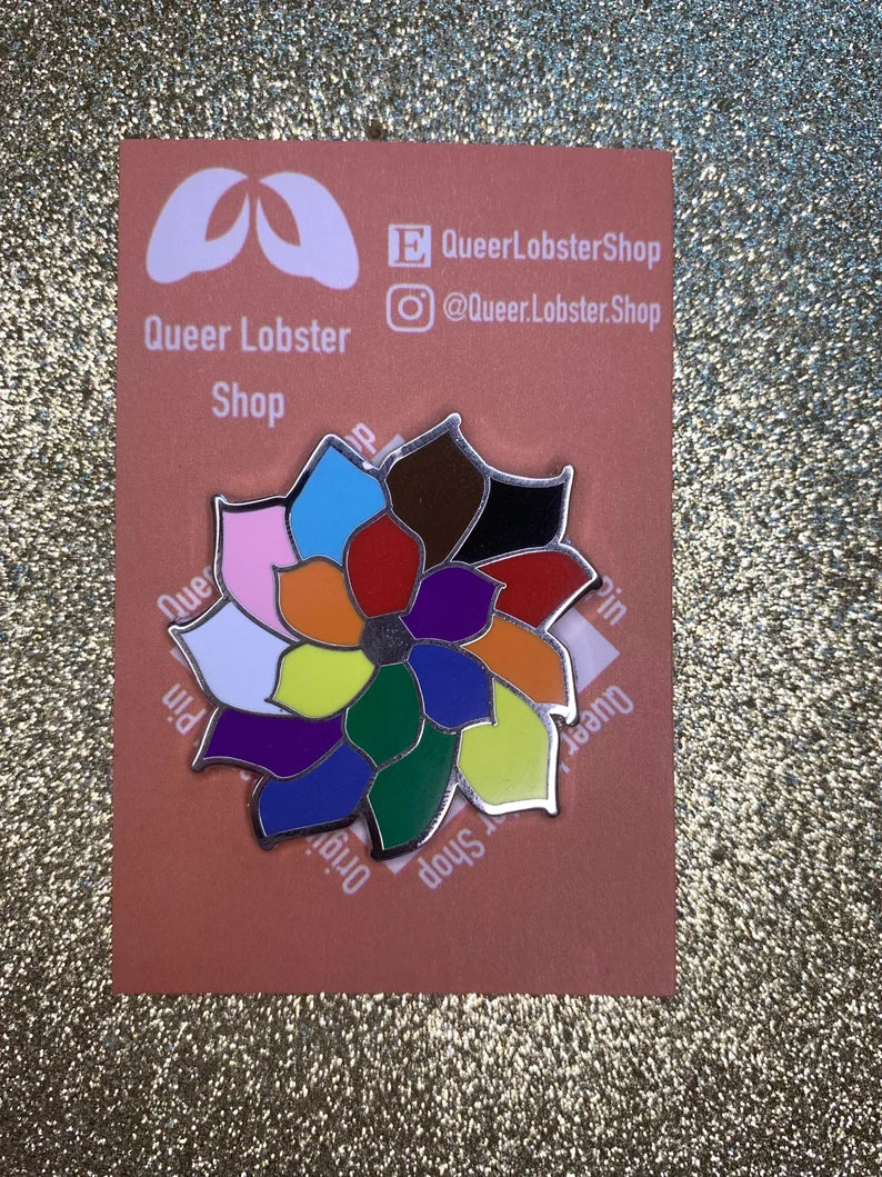 Pride Succulent Enamel Pin: Progress Pride Flag Echeveria Hard Enamel Pin 1.5