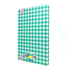 Load image into Gallery viewer, Froggy Hardcover Journal, A5 leatherette bullet journal, kawaii planner, green gingham notebook, cottagecore froggy, cute frog illustration
