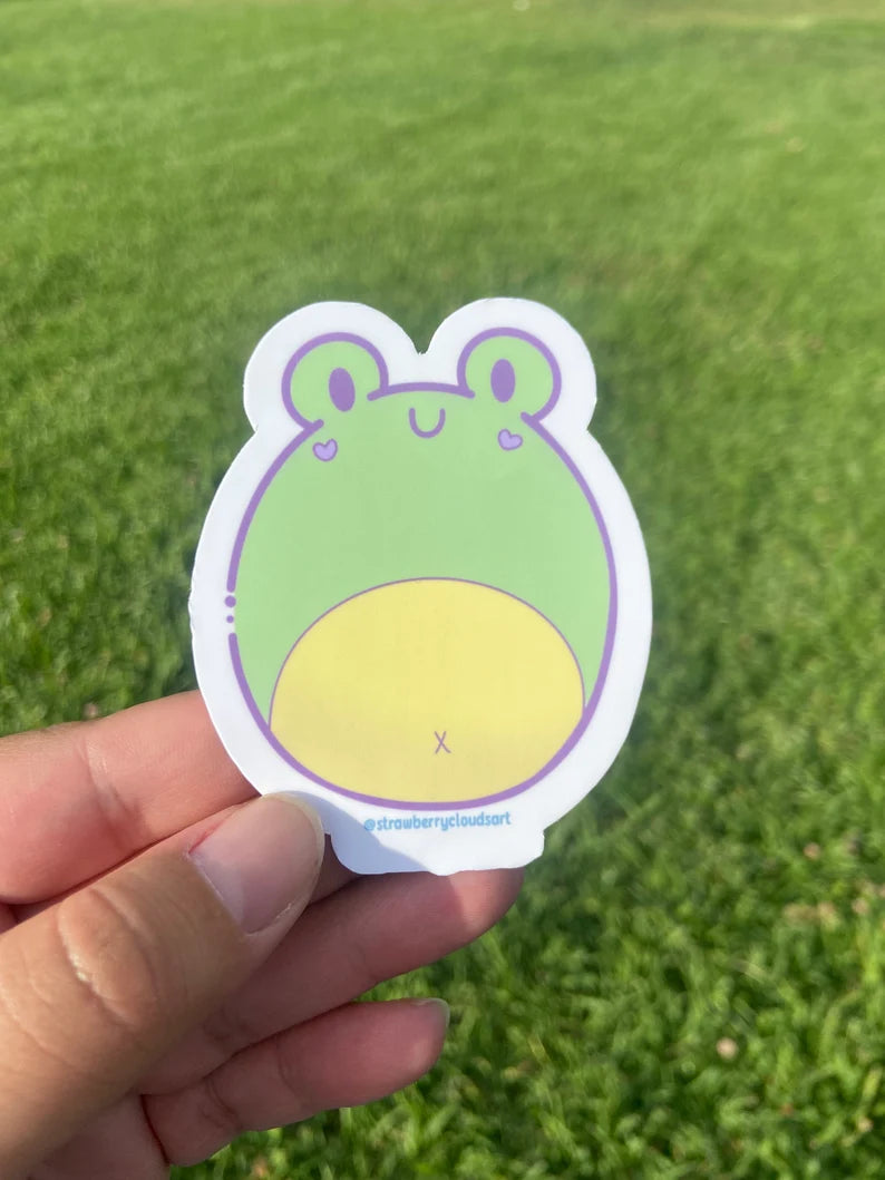 Cute Chubby Frog Sticker - Cute Green Frog Vinyl Sticker