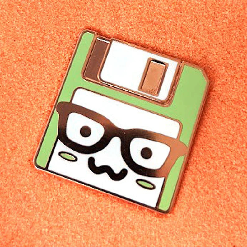 Nerd Glasses Save Icon Computer Floppy Disk Purple or Green - 1.5