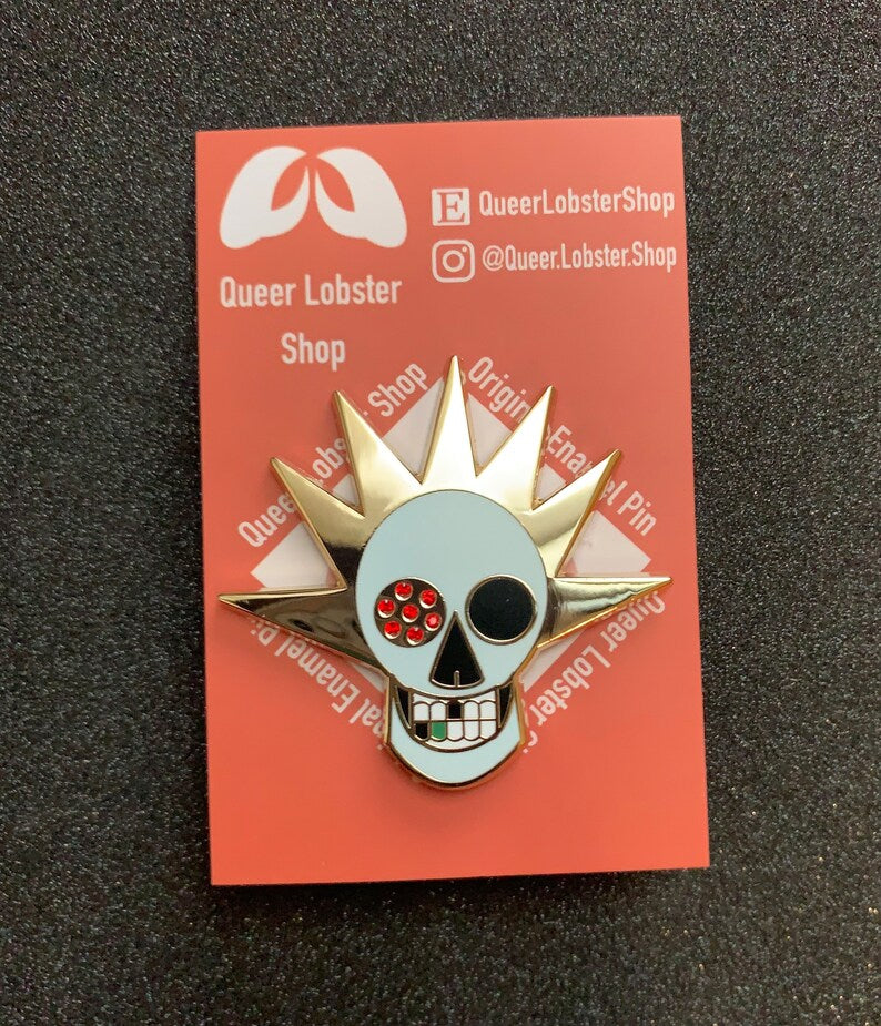Pirate Skull Enamel Pin: Arr me mateys! Speciality hard enamel pin with red stones and gold plating 1.75