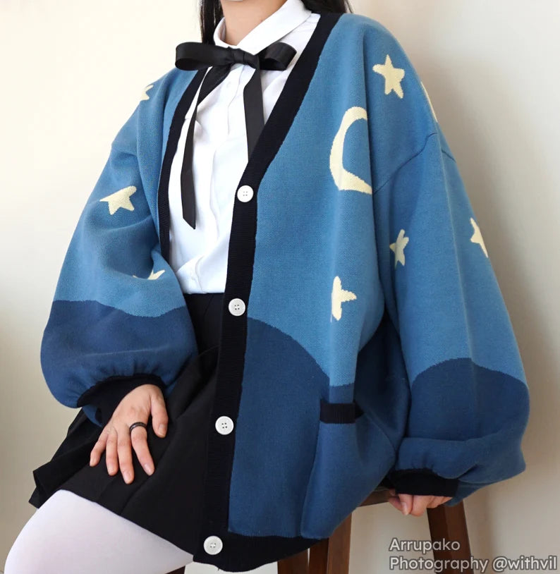 Unisex Oversized Starry Night Cardigan