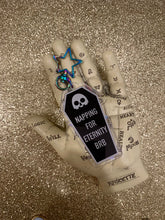 Load image into Gallery viewer, Coffin Glitter Keychain: Napping for Eternity BRB! Charm perfect for goth girls &amp; those that celebrate spooky season all year round, 2&quot;
