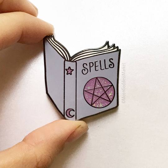 Spell Book Glitter Moon Pin
