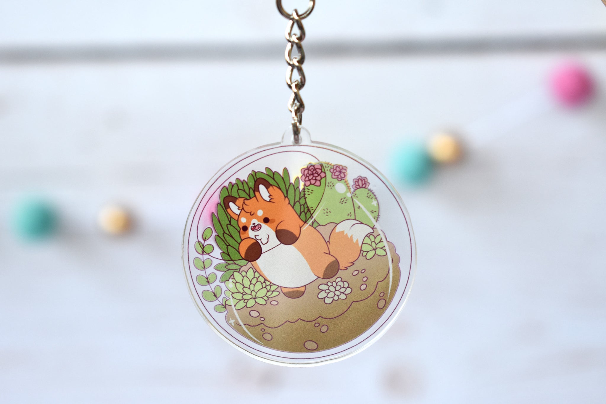 Kawaii Fox Nugget Terrarium Acrylic Charm Keychain – BizBaz Club