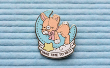 Load image into Gallery viewer, Take Time To Rest Bunny Enamel Pin
