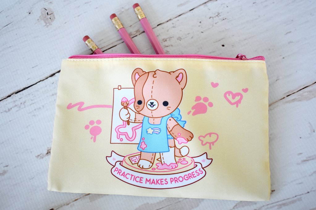 Practice Makes Progress Cat Kawaii Pencil Case