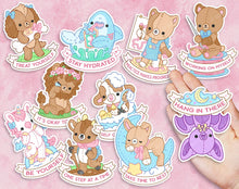 Load image into Gallery viewer, Self Care Plushie Pals Kawaii Vinyl Sticker Set
