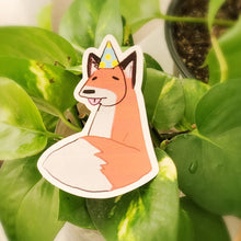 Load image into Gallery viewer, Deer or Fox in Party Hat Water Proof Vinyl Sticker
