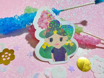 Villager Girl VINYL Sticker Holographic