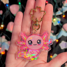 Load image into Gallery viewer, holographic or clear acrylic axolotl keychains

