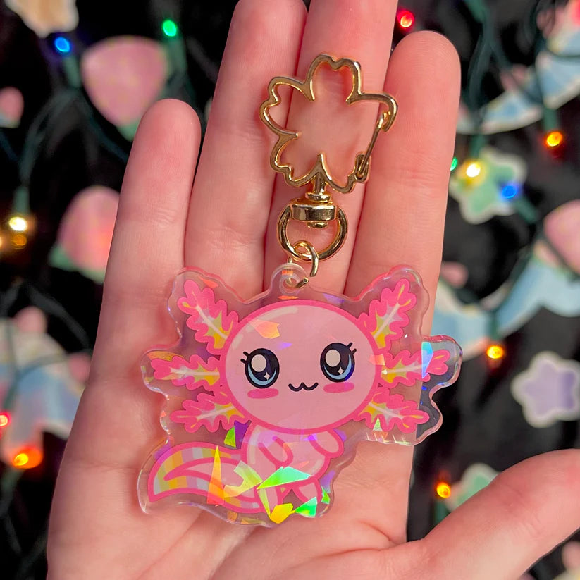 holographic or clear acrylic axolotl keychains