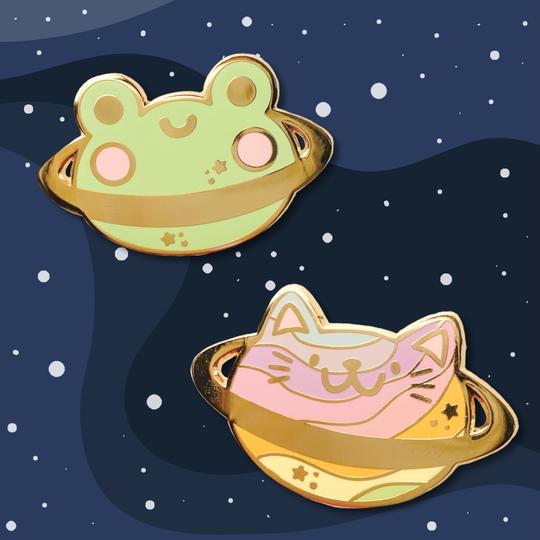 Cute Planets: Frog or Cat Planet Pin