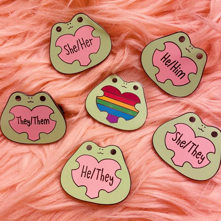 Froggy Pronoun Enamel Pins!