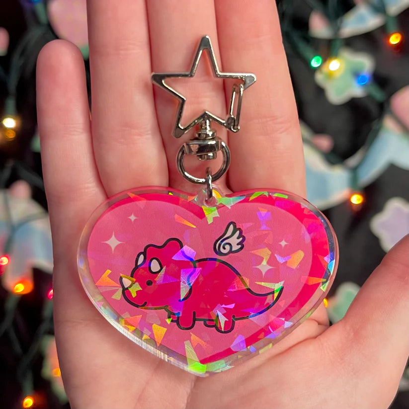 holographic or matte acrylic dinosaur keychains