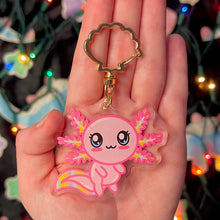 Load image into Gallery viewer, holographic or clear acrylic axolotl keychains
