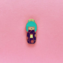 Load image into Gallery viewer, TRADITIONAL KOKESHI DOLL LAPEL PIN • TEAL BUN
