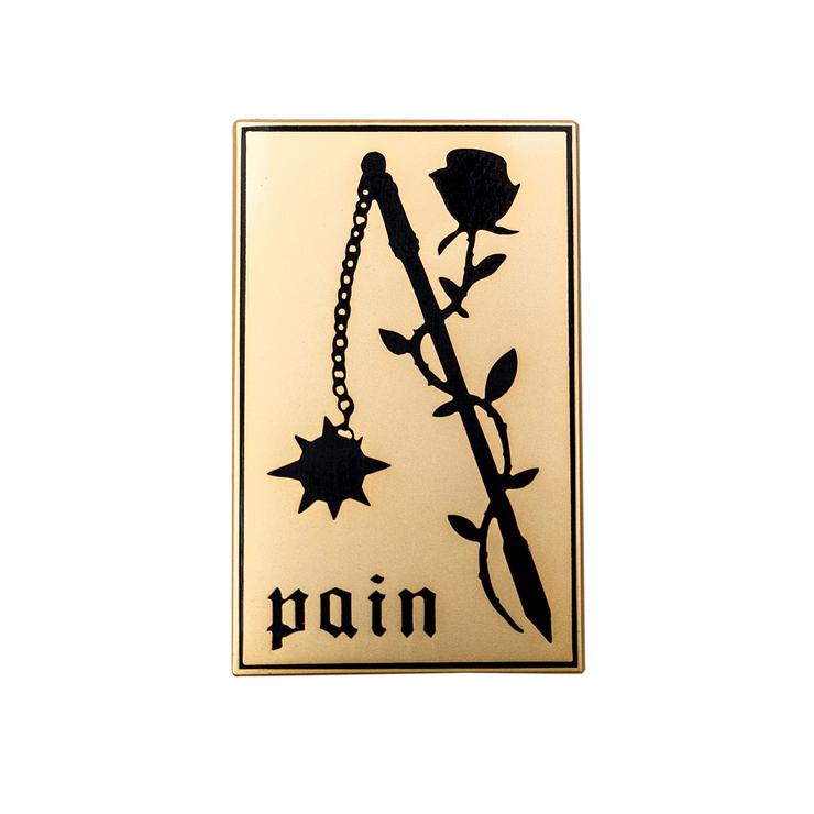 Pain Pin. Rose and Flail Enamel Pin.