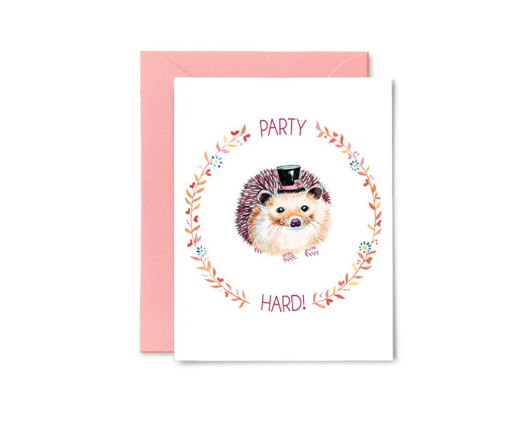 Hedgehog Party Hard Blank Greeting Card