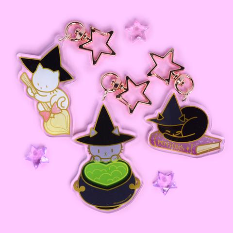 SASSY KITTIES WITCHY KITTY ACRYLIC KEYRINGS (3 DESIGNS)