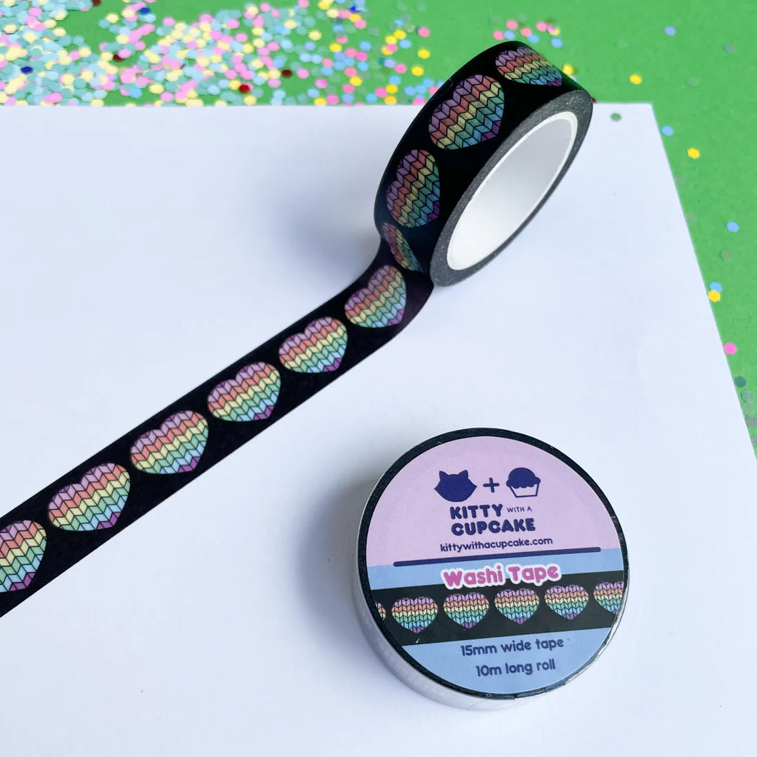 Pastel Rainbow Knit Heart Washi Tape