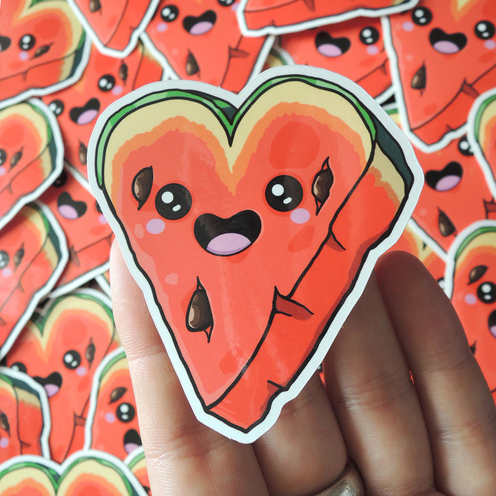 WATERMELON HEART STICKER | FRUIT STICKER - CUTE MELON VINYL DIE CUT STICKER